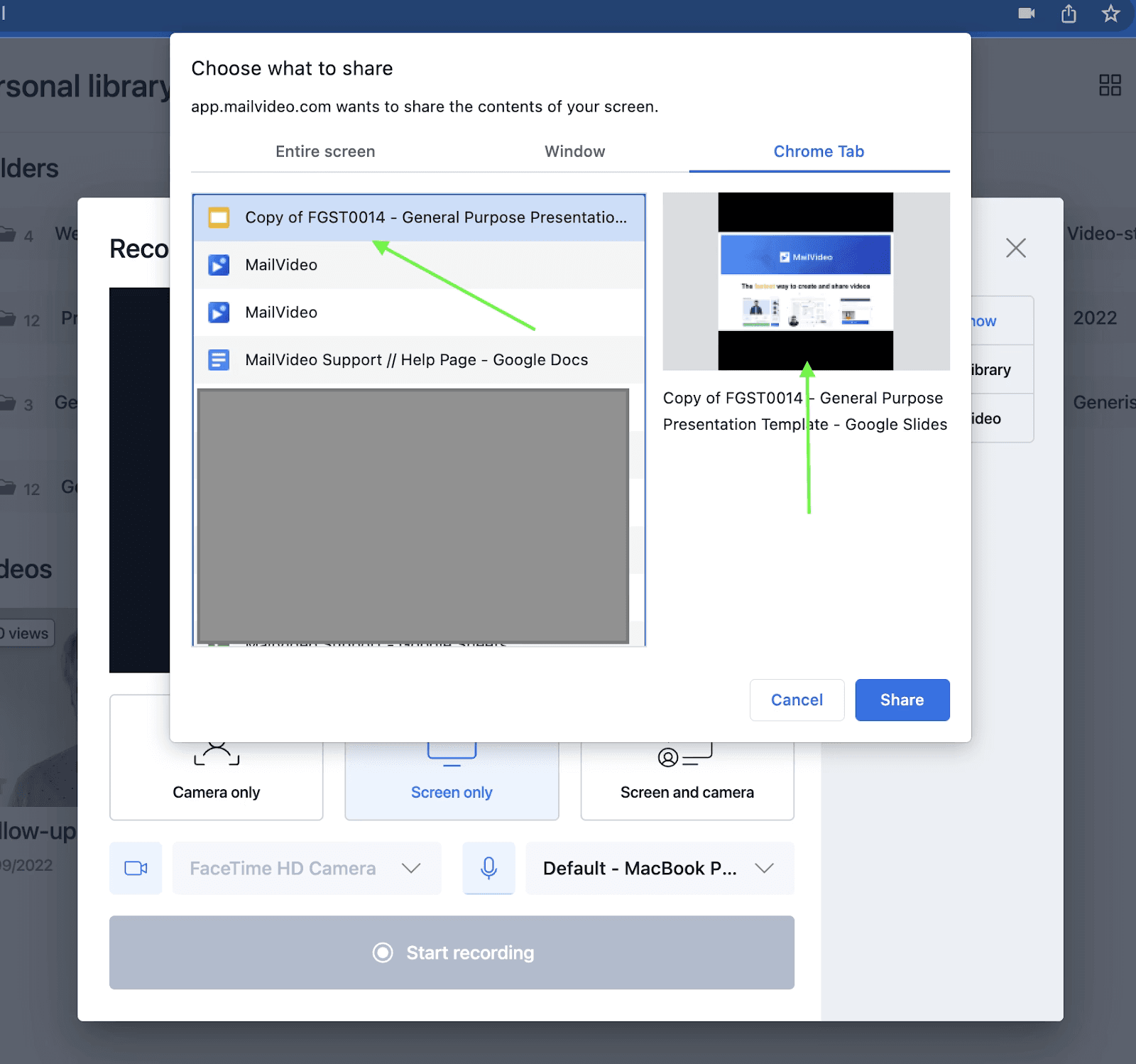 Screen Selection Popup